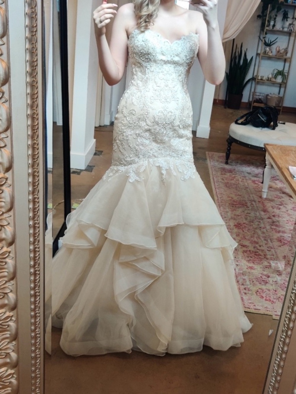 Maggie Sottero Champagne Lace Mermaid Wedding Gown